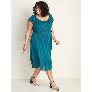 Old Navy Cami Ruffle Blue Scoop Neck Short Sleeve A Line Flare Maxi Dress Sz XL